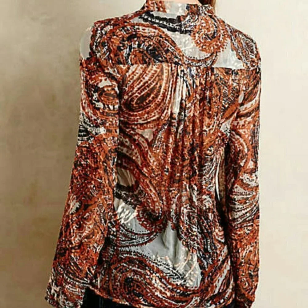 ANTHROPOLOGIE-MEADOW Rue Briarcliff Tie Neck Blouse - Picture 3 of 16